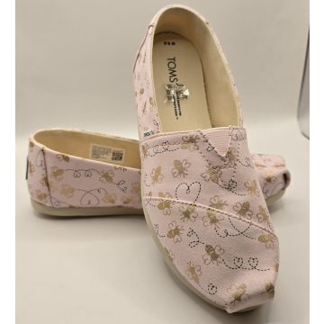 TOMS Alpargata Barely Pink Foil Bee Mine Print balerina